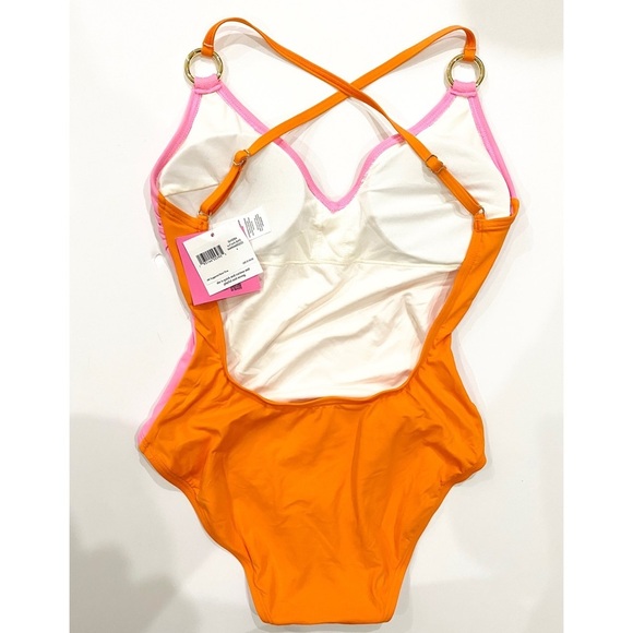 Kate Spade plunging V-neck colorblock onepiece swimsuit in pink - Picture 4 of 5